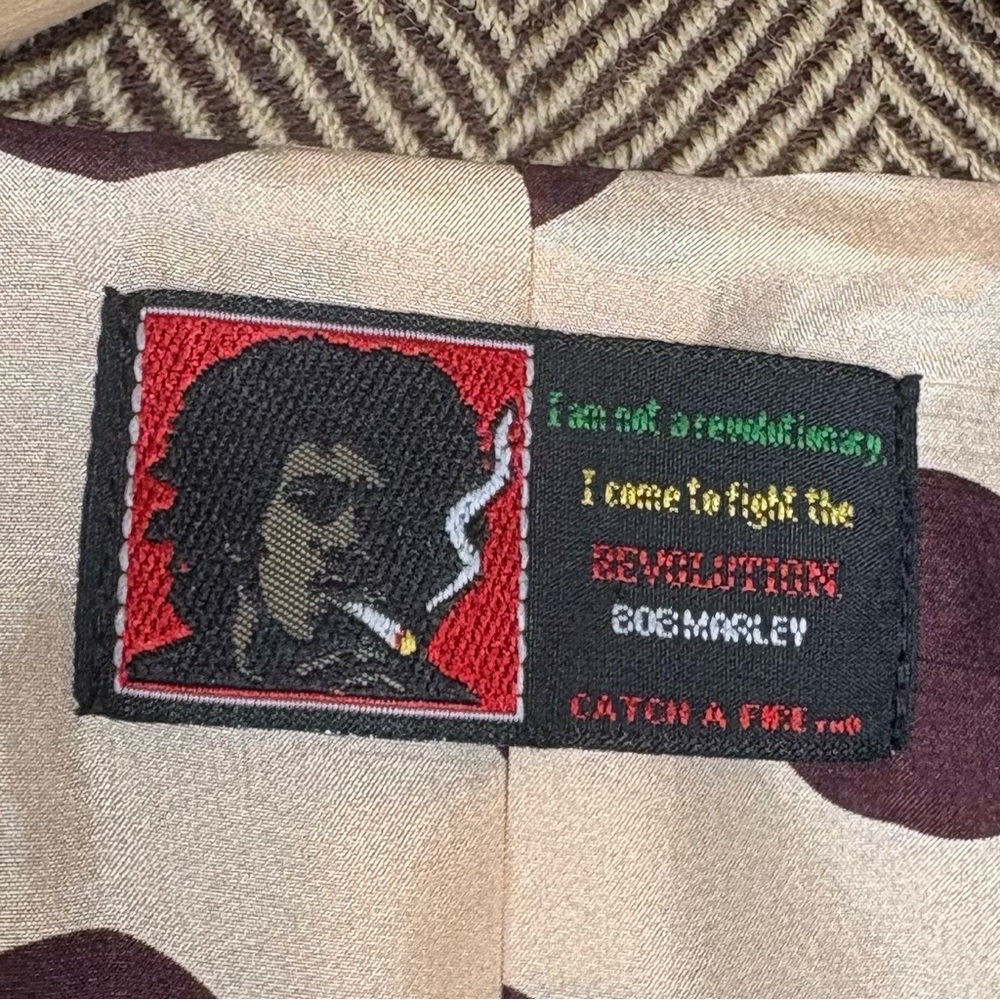 Bob Marley Wool Herringbone Blazer with Brown Leather Accents sz 4 - Picture 8 of 15